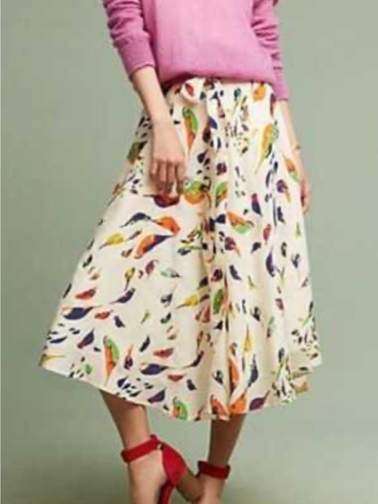 Porridge Dresses & Skirts - Anthropologie porridge Cream Floral Midi Skirt with Multicolor Print birds S